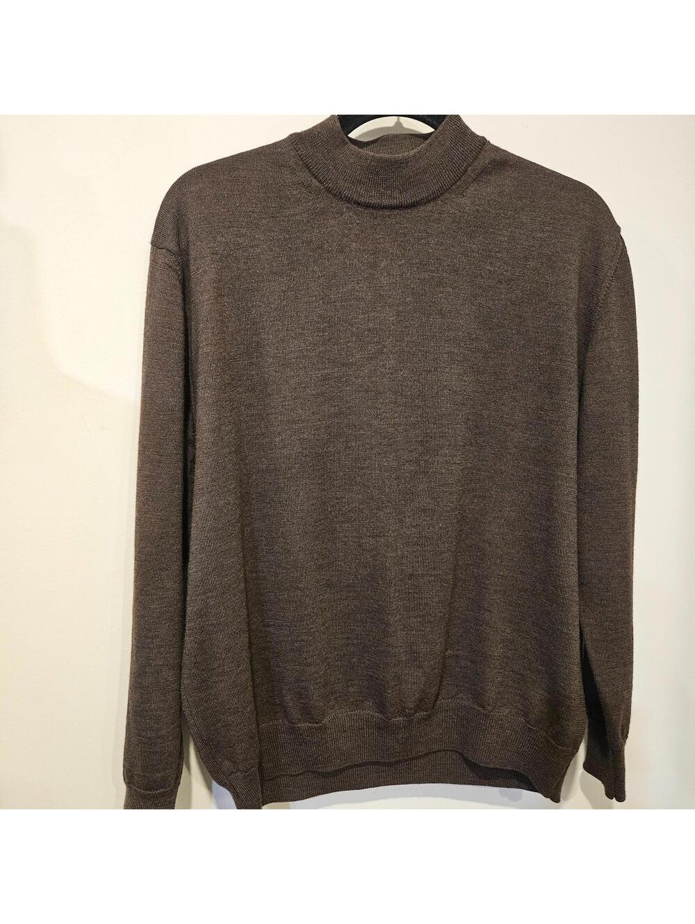 Vintage Brown’s Signature Italy Mock Neck Sweater 100% Merino Wool Men’s L Brown